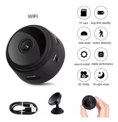 Mini Câmera de Segurança Fixa Espiã A9 Wi-Fi FullHD 90° com Suporte de Parede
