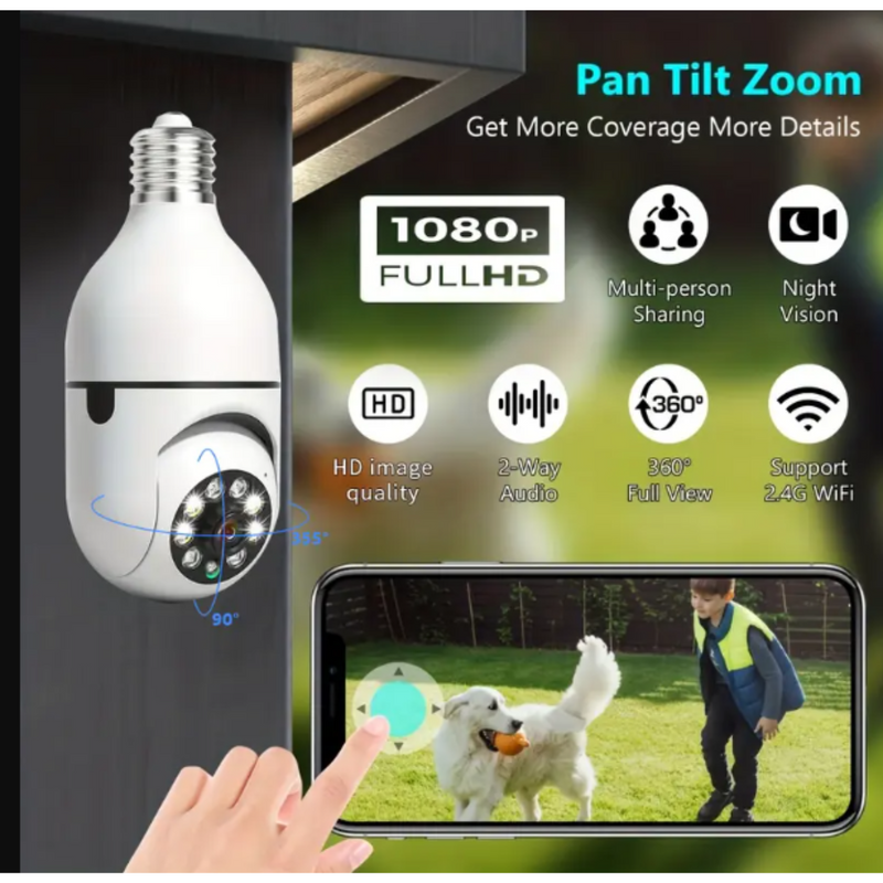 2 UNIDADES - Câmeras Lâmpadas de Segurança Vigilância IP Wi-Fi 360° Visão Noturna FullHD