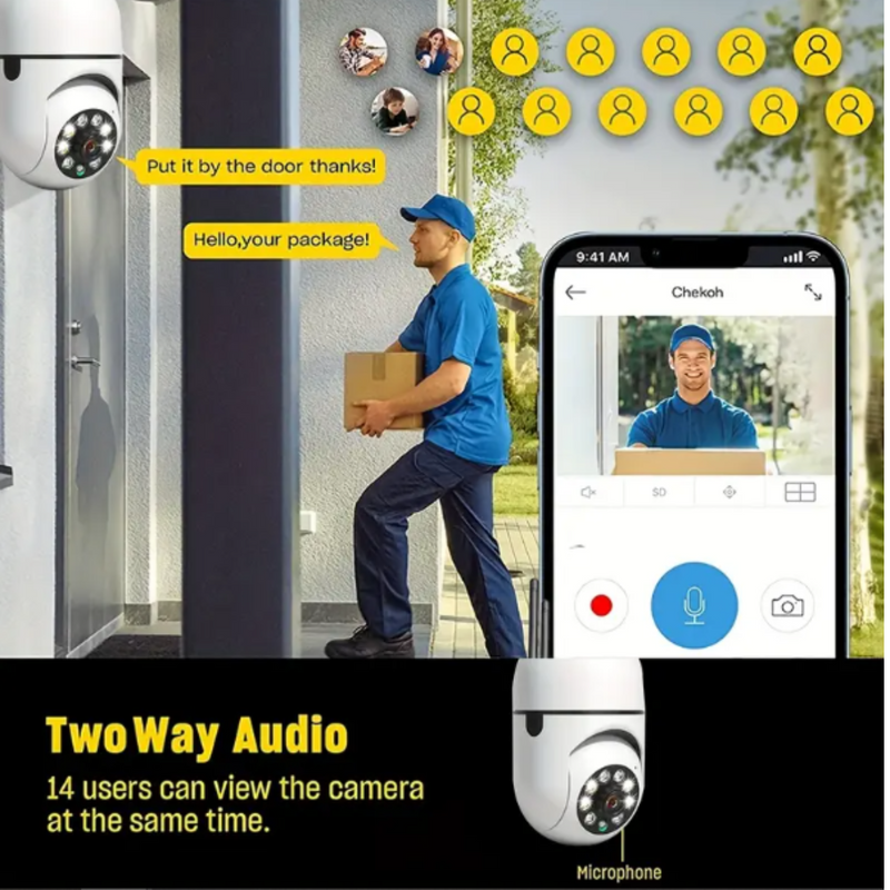 2 UNIDADES - Câmeras Lâmpadas de Segurança Vigilância IP Wi-Fi 360° Visão Noturna FullHD
